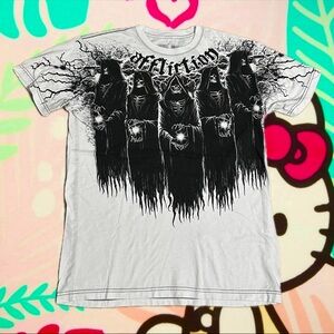 Affliction Men's White and Black Hooded Figures Tee